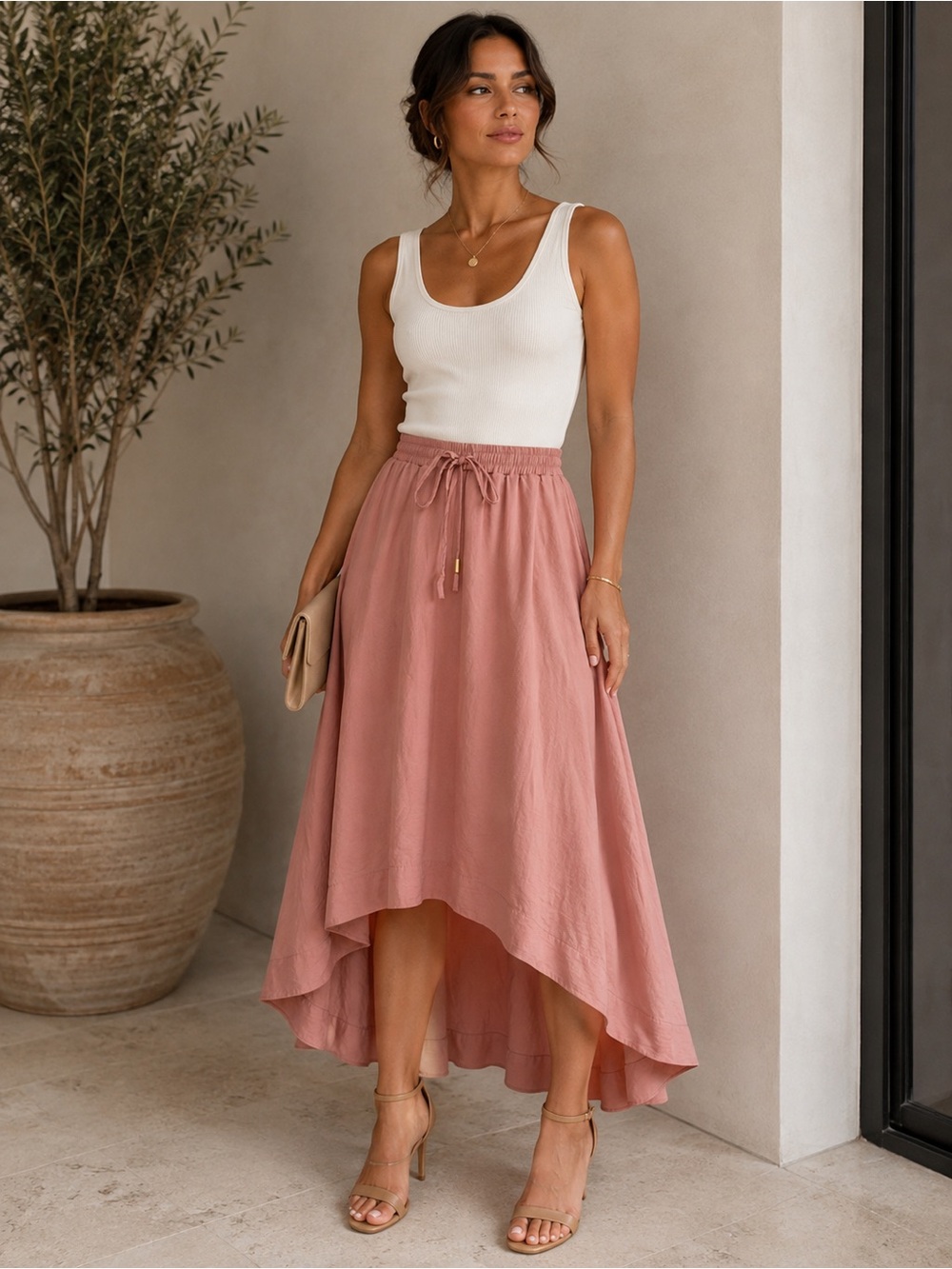 Banana Republic Dusty Rose High-Low Drawstring Skirt